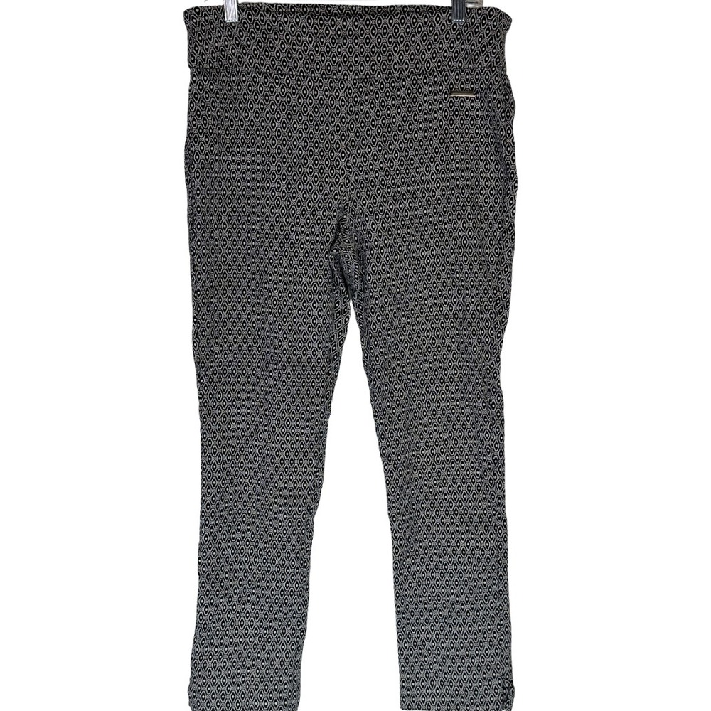 Roz & Ali Pull On Pants Womens 14 Black White Geometric Diamond Stretch Trousers